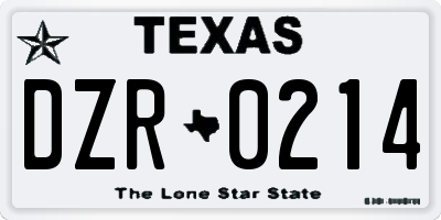 TX license plate DZR0214