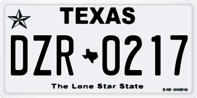 TX license plate DZR0217