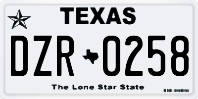 TX license plate DZR0258