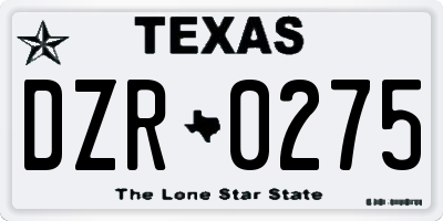 TX license plate DZR0275