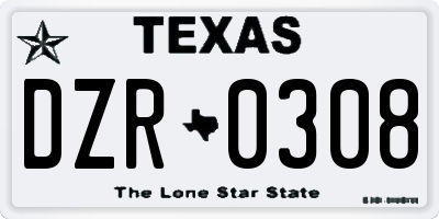 TX license plate DZR0308