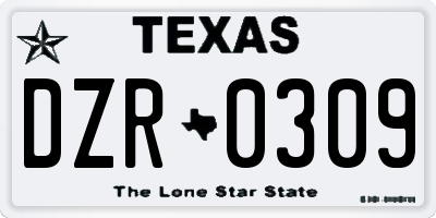 TX license plate DZR0309