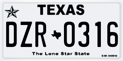 TX license plate DZR0316