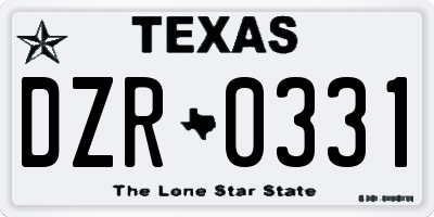 TX license plate DZR0331