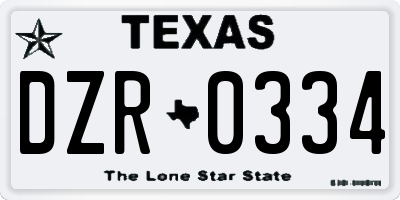 TX license plate DZR0334