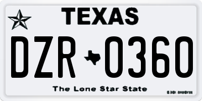 TX license plate DZR0360