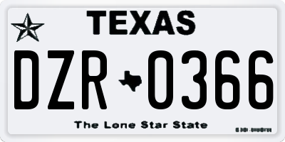 TX license plate DZR0366