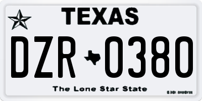 TX license plate DZR0380