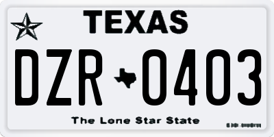 TX license plate DZR0403