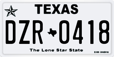 TX license plate DZR0418