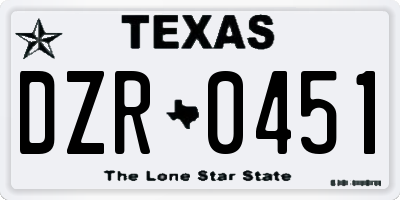 TX license plate DZR0451