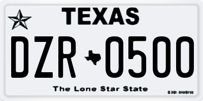 TX license plate DZR0500