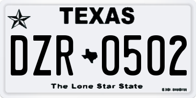 TX license plate DZR0502