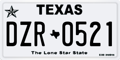 TX license plate DZR0521