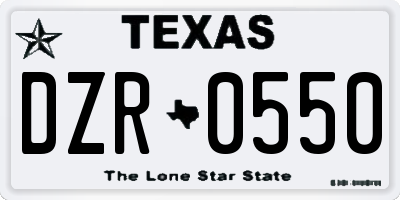 TX license plate DZR0550