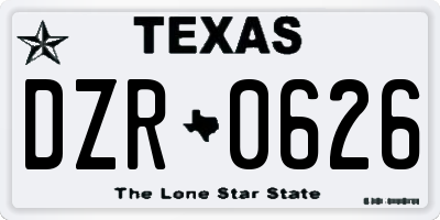 TX license plate DZR0626