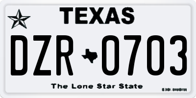 TX license plate DZR0703