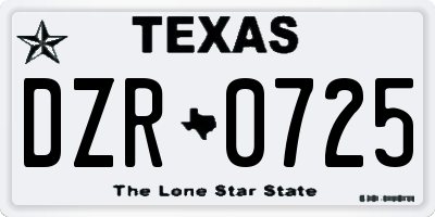 TX license plate DZR0725