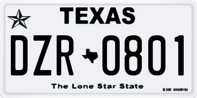 TX license plate DZR0801