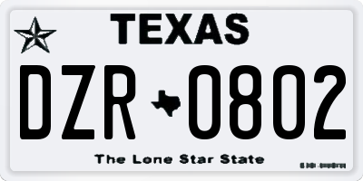 TX license plate DZR0802