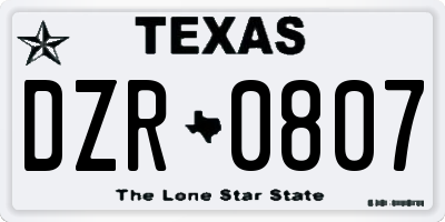 TX license plate DZR0807
