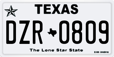 TX license plate DZR0809