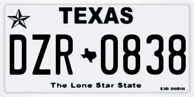 TX license plate DZR0838