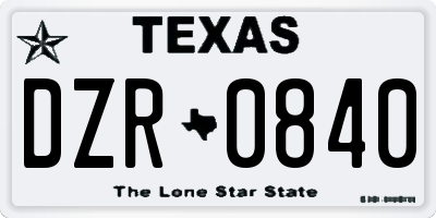 TX license plate DZR0840