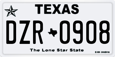 TX license plate DZR0908