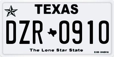 TX license plate DZR0910