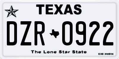 TX license plate DZR0922