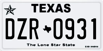 TX license plate DZR0931
