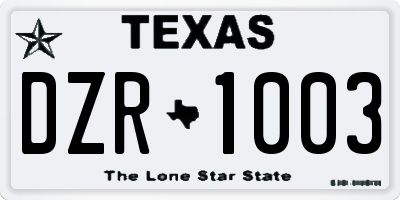 TX license plate DZR1003