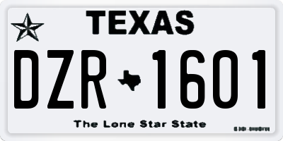 TX license plate DZR1601