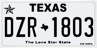 TX license plate DZR1803