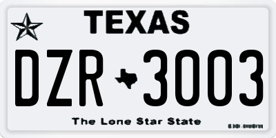 TX license plate DZR3003