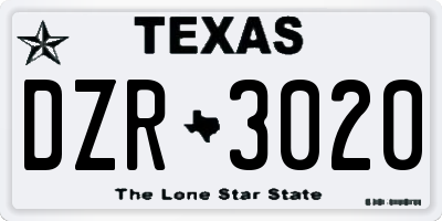 TX license plate DZR3020