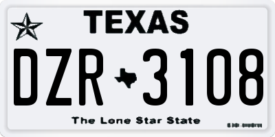 TX license plate DZR3108