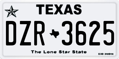 TX license plate DZR3625
