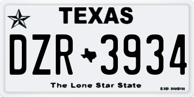 TX license plate DZR3934