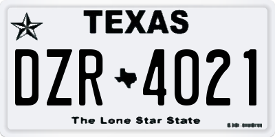TX license plate DZR4021