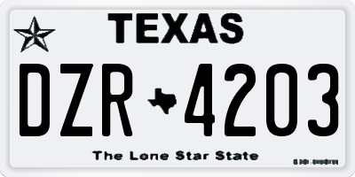 TX license plate DZR4203