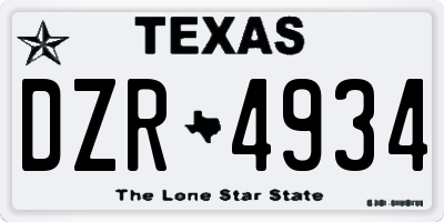 TX license plate DZR4934