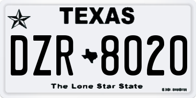 TX license plate DZR8020