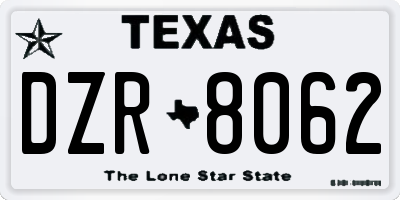 TX license plate DZR8062