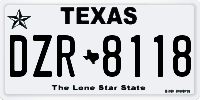 TX license plate DZR8118