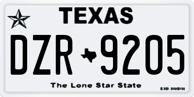 TX license plate DZR9205