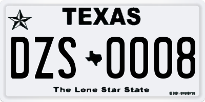 TX license plate DZS0008