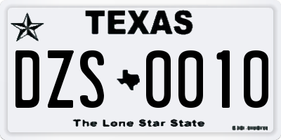 TX license plate DZS0010
