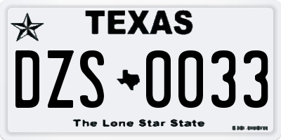TX license plate DZS0033